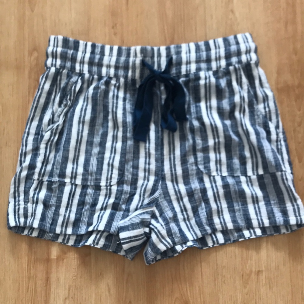 Blue & White Striped Linen Shorts